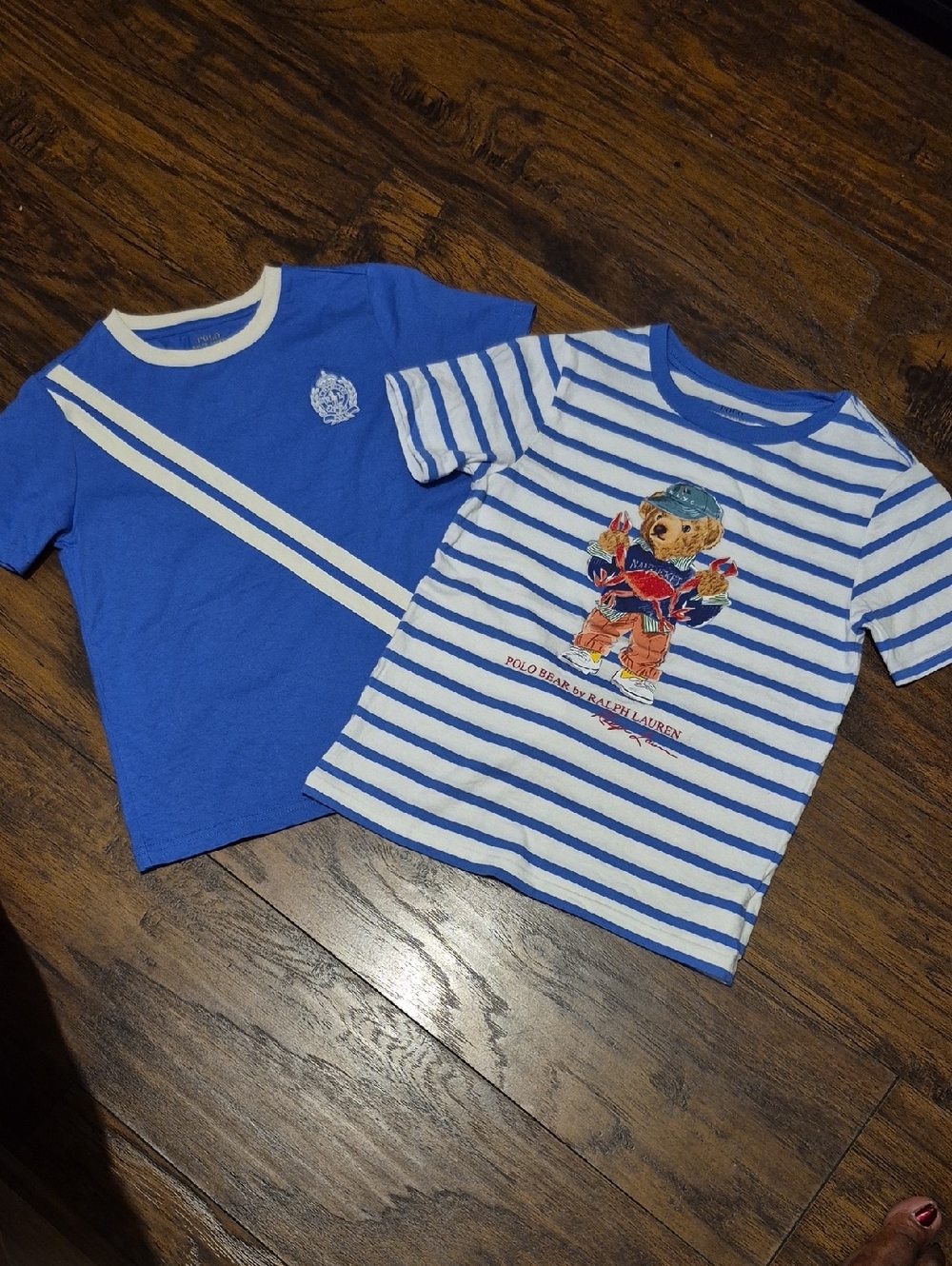 Ralph Lauren Kids Blue Striped Polo Bear T-Shirt